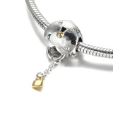 S925 Silver Bead Heart & Lock Charm for Bracelet Bangle