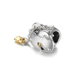 S925 Silver Bead Heart & Lock Charm for Bracelet Bangle