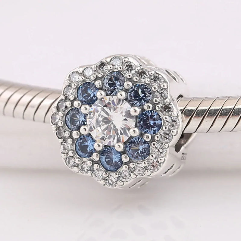S925 Silver Sparkling Flower Crystal Bead Charm for Bracelet