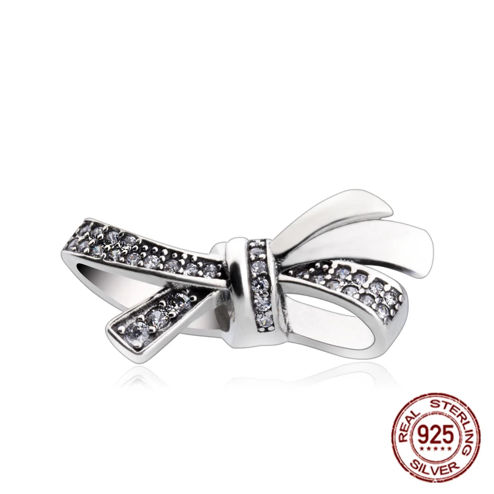 S925 Silver Bow Beads & Color CZ Peach Heart Bracelet