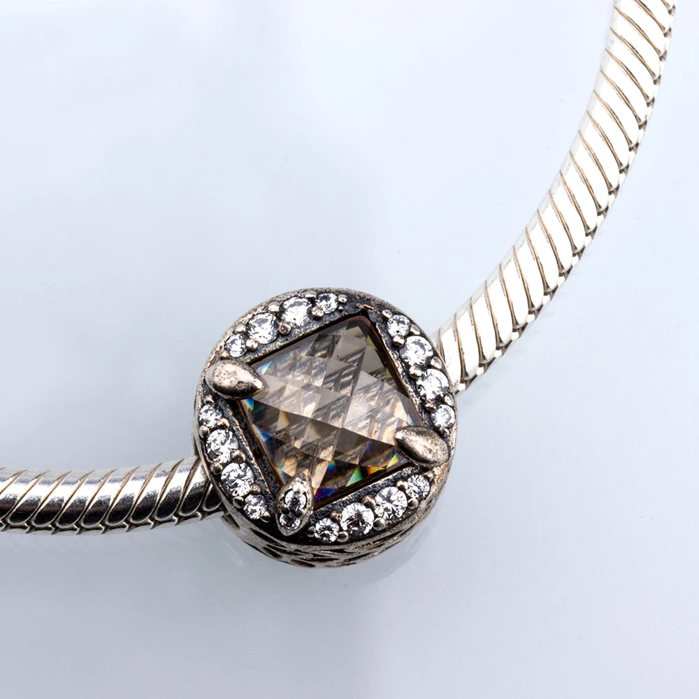 S925 Silver Bow Beads & Color CZ Peach Heart Bracelet