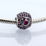 S925 Silver Bow Beads & Color CZ Peach Heart Bracelet