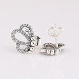 S925 Silver Butterfly Stud Earrings Crystal Wedding Gift Lady Jewelry