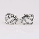 S925 Silver Butterfly Stud Earrings Crystal Wedding Gift Lady Jewelry