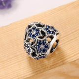 S925 Silver Openwork Heart Crystal Bead Lady Bracelet Bangle