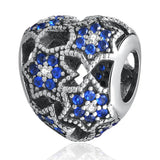 S925 Silver Openwork Heart Crystal Bead Lady Bracelet Bangle
