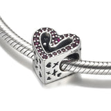 S925 Silver Red CZ Freehand Heart Bead for Bracelet Bangle