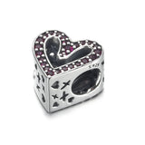 S925 Silver Red CZ Freehand Heart Bead for Bracelet Bangle