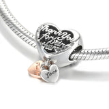 S925 Silver Charm Thank You Mum Heart Bead DIY Jewelry
