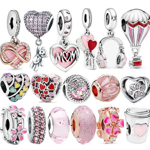 925 Silver Heart Earphone Charm for Bracelet Necklace Girl Gift Jewelry