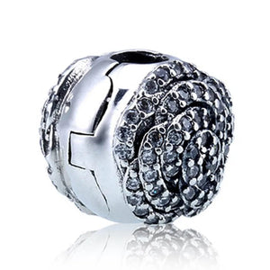 S925 Silver Clip Bead for Lady Bracelet Shimmering Rose Clip Crystal Charms