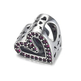S925 Silver Red CZ Heart Charm Bead for Bracelets