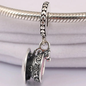 S925 Silver Enchanted Tea Cup Dangle Charm for Bracelet