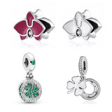 S925 Silver Dangle Petas Clover Lucky Charm Bead for Women Bracelet Bangle