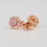 S925 Silver Pink Daisy Flower Stud Earrings for Women