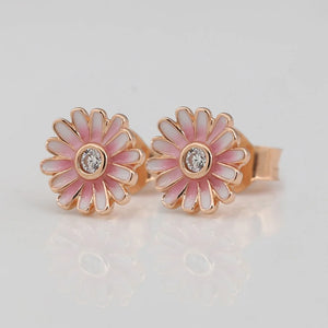 S925 Silver Pink Daisy Flower Stud Earrings for Women