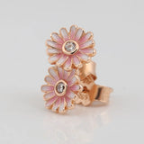 S925 Silver Pink Daisy Flower Stud Earrings for Women