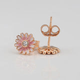S925 Silver Pink Daisy Flower Stud Earrings for Women