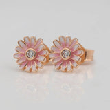 S925 Silver Pink Daisy Flower Stud Earrings for Women