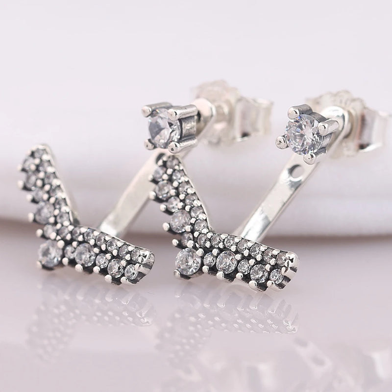 S925 Silver Crystal Stud Earrings Princess Wish Wedding Gift