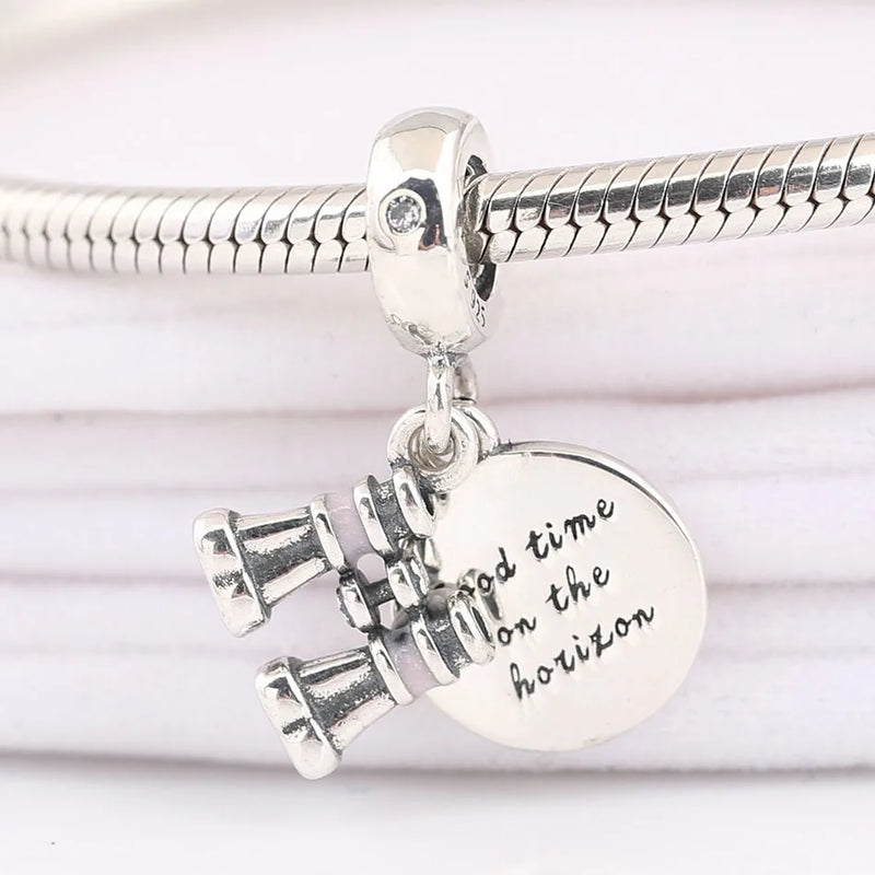 S925 Silver Enamel Binoculars Bead Charm for Bracelet Bangle
