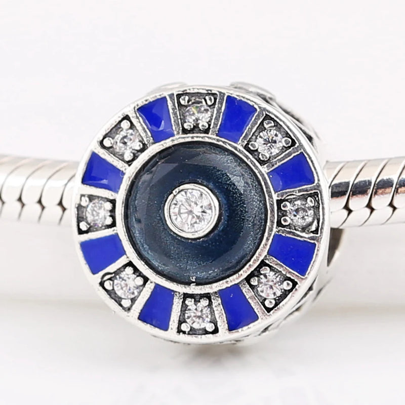 S925 Silver Enamel Mosaic Crystal Bead Charm Lady Bracelet Bangle