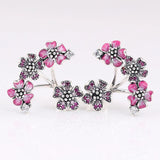 S925 Silver Enamel Peach Blossom Crystal Stud Earring Women Wedding Gift