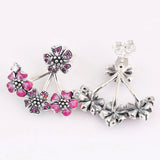 S925 Silver Enamel Peach Blossom Crystal Stud Earring Women Wedding Gift