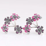 S925 Silver Enamel Peach Blossom Crystal Stud Earring Women Wedding Gift