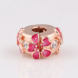 S925 Silver Enamel Rose Peach Blossoms Clip Bead Charm