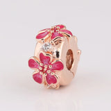 S925 Silver Enamel Rose Peach Blossoms Clip Bead Charm