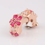 S925 Silver Enamel Rose Peach Blossoms Clip Bead Charm