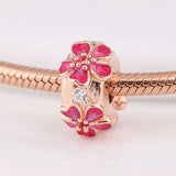 S925 Silver Enamel Rose Peach Blossoms Clip Bead Charm