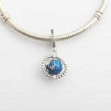 S925 Spinning Globe Crystal Pendant Bead Charm for Bracelet
