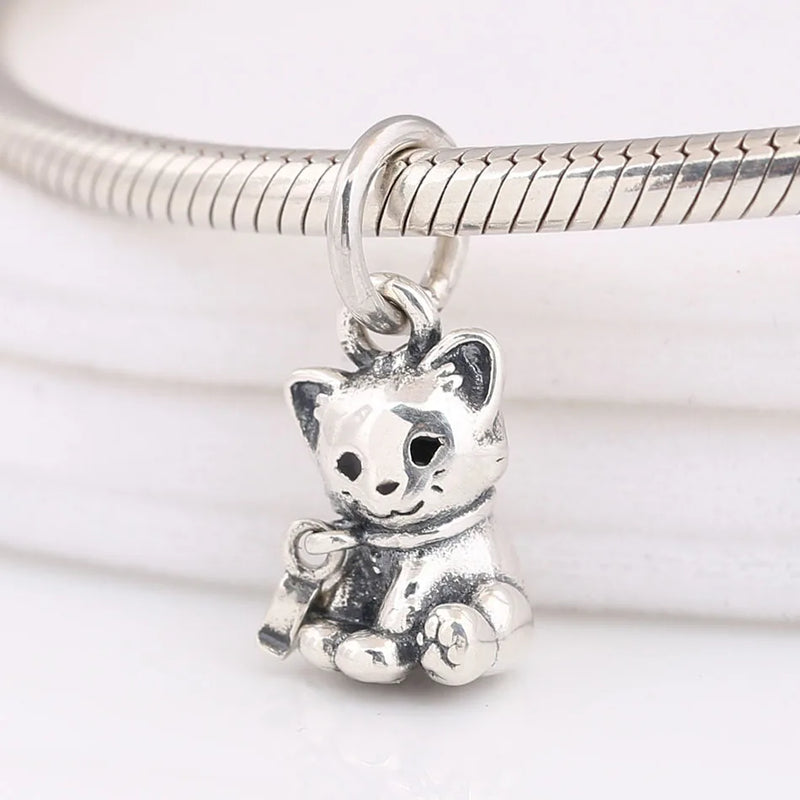 S925 Silver Enamel Cat Pendant for Women Bracelet DIY Jewelry