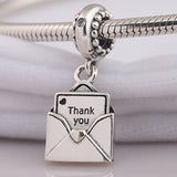 S925 Silver Heart Envelope Thank You Charm with Crystal Pendant