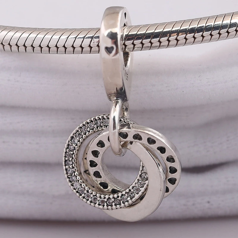 S925 Silver Circle Heart Crystal Charm for Bracelet