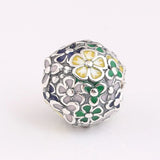 S925 Silver Enamel Flower Charm for Bracelet Bangle
