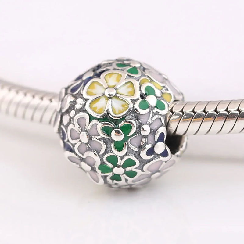 S925 Silver Enamel Flower Charm for Bracelet Bangle