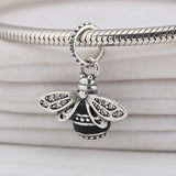 S925 Silver Enamel Bee Dangle Charm Pendant for DIY Jewelry