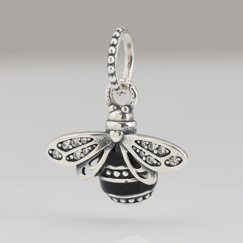 S925 Silver Enamel Bee Dangle Charm Pendant for DIY Jewelry