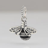 S925 Silver Enamel Bee Dangle Charm Pendant for DIY Jewelry