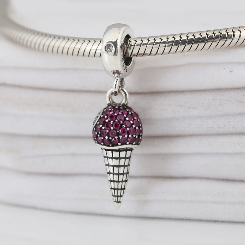 S925 Silver Ice Cream Dangle Charm Pendant Bead for Bracelet Bangle