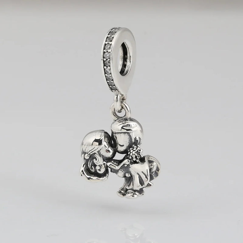 S925 Silver Pendant Bead Couple Dangle Charm DIY Jewelry
