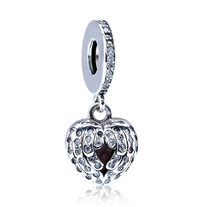 S925 Silver Pendant Bead Angel Wings Dangle DIY Jewelry