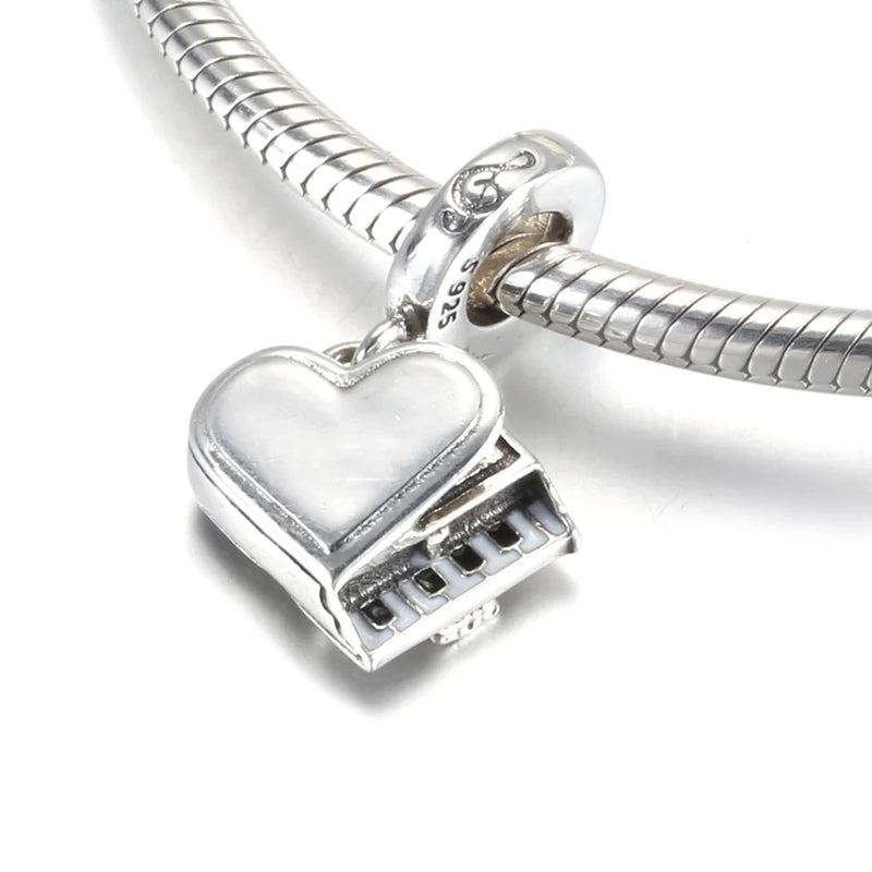 S925 Silver Piano Dangle Charm for Bracelet Bangle
