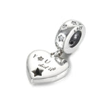 S925 Silver Pendant Charm Congratulations Heart & Stars Dangle Bead