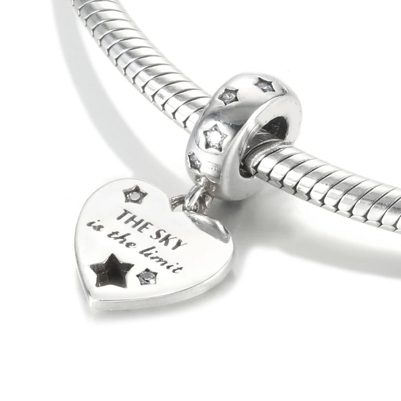 S925 Silver Pendant Charm Congratulations Heart & Stars Dangle Bead