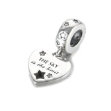 S925 Silver Pendant Charm Congratulations Heart & Stars Dangle Bead
