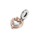 S925 Silver Heart & Rose Bead Charm for DIY Bracelet
